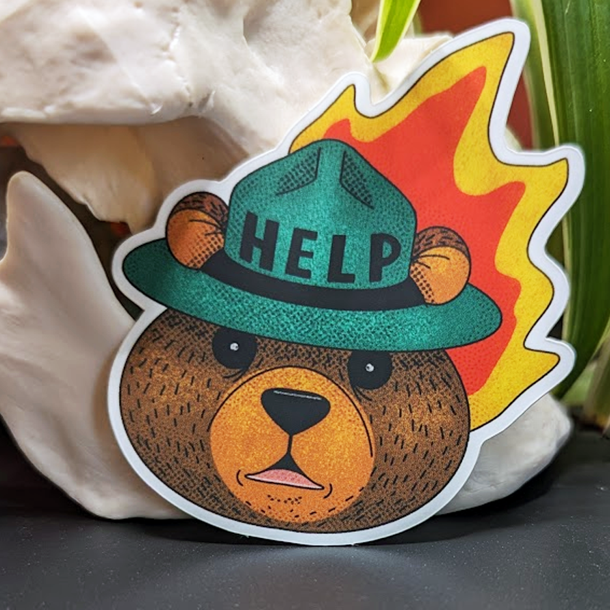 HELP Forest Ranger Bear Sticker